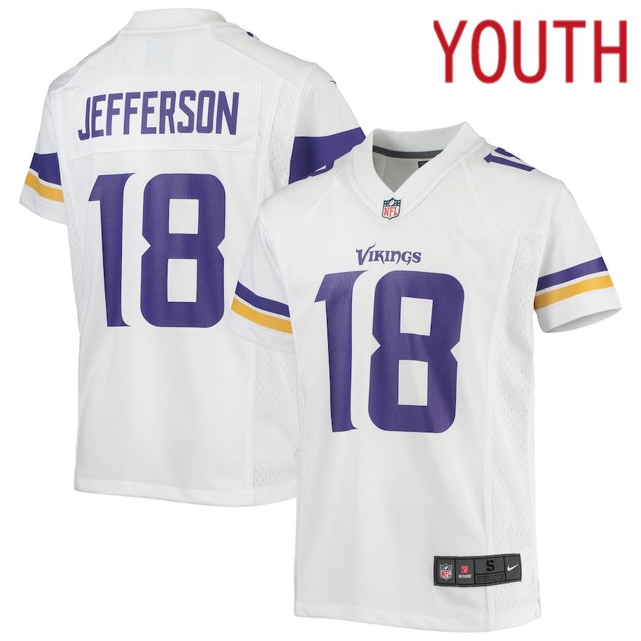 Youth Minnesota Vikings 18 Justin Jefferson Nike White Game NFL Jersey